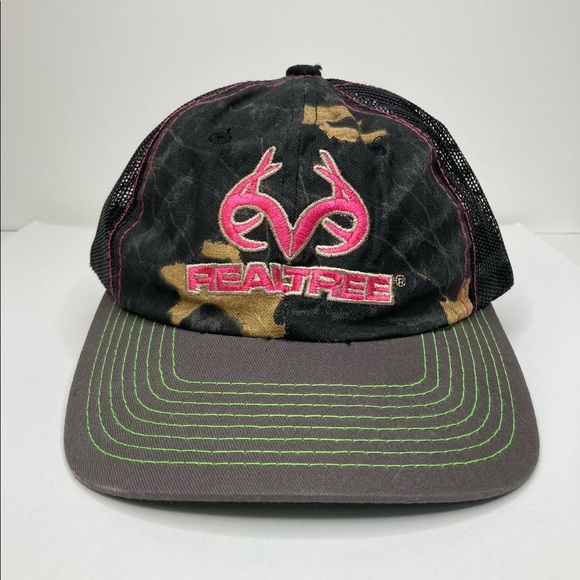 Realtree Pink Embroidered Logo w/Green & Pink Stitching Camouflage Hat for Kids - Picture 9 of 9